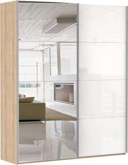 прайм 2-дверный (160) Зеркало/Белое стекло