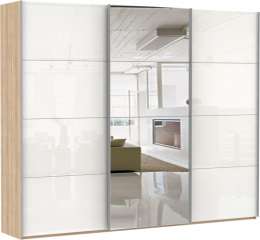 прайм 3-дверный (180) Белое стекло/Зеркало/Белое стекло