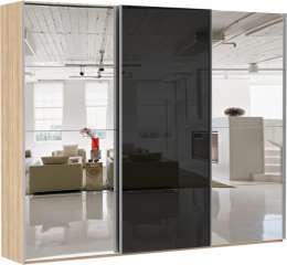 Эста 3-х дверный, 8 зеркало, 4 стекло черное (240)